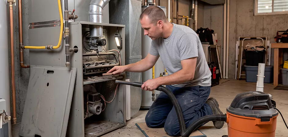 Burner and Heater Compartment Lint Removal in Frisco